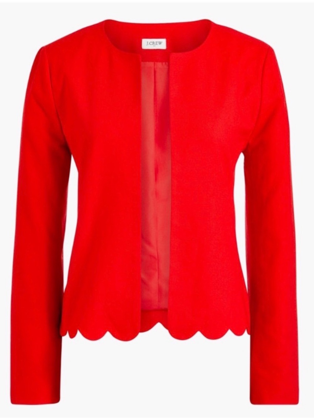 J.Crew Red Linen Blend Scallop Hem Jacket Blazer Small Preppy Holiday Workwear